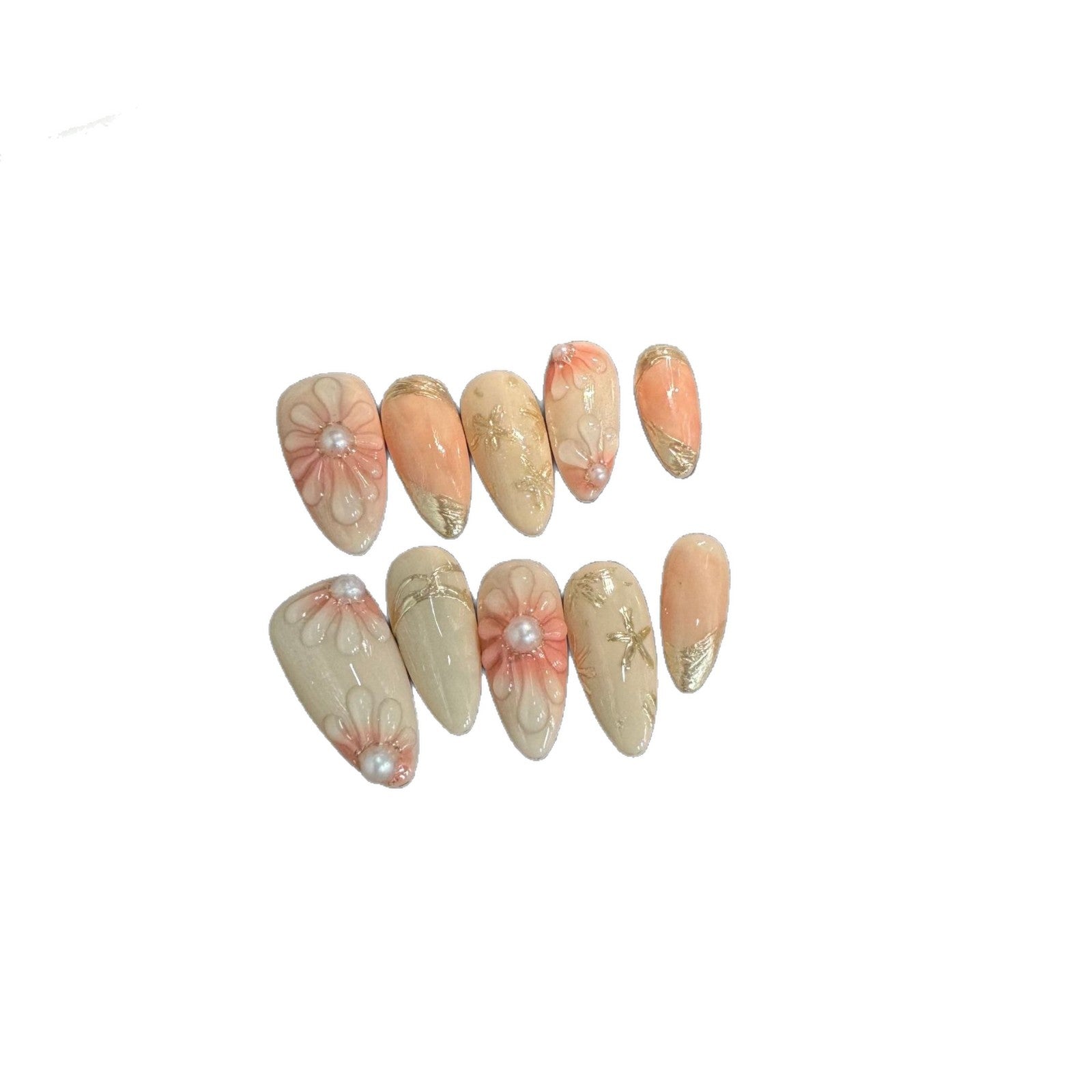365nails：「柔和光采」— 3D 花朵珍珠手工製尖形穿戴甲