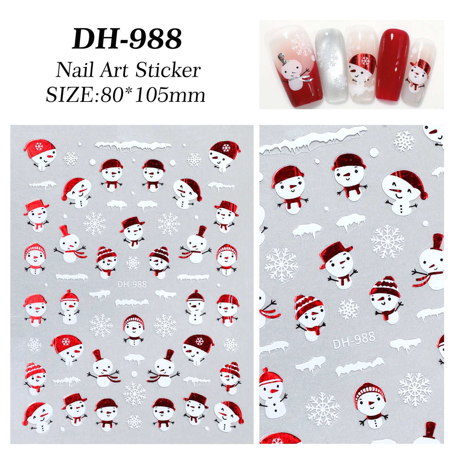 可愛聖誕雪人與小企鵝平面黏貼美甲貼紙 DIY DH