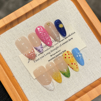 New handmade phototherapy press-on nails almond small fresh finished product | 365nails