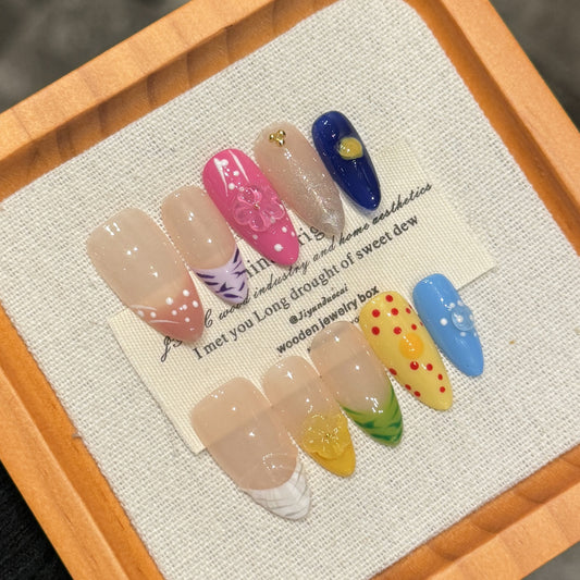 New handmade phototherapy press-on nails almond small fresh finished product | 365nails