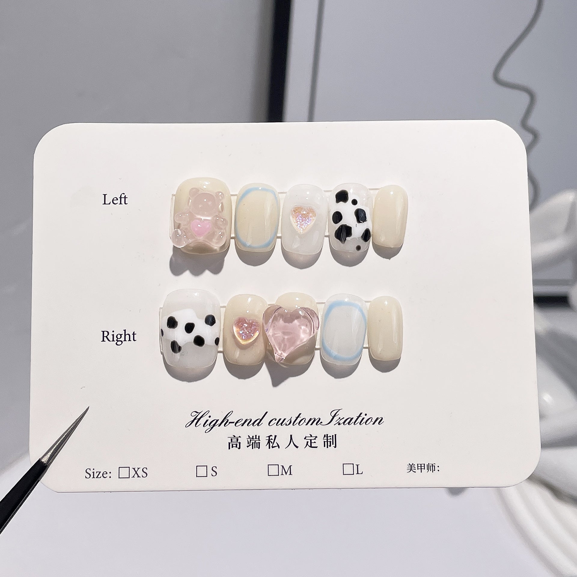 Handmade Press-on Nails Love Bear Cow Pattern White Nail Sticker Wearable Nail Patch Cartoon Cute Nail Patch｜365nails