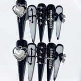 Gothic Black White Heart Cross Press On Nails