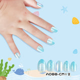 Kids press-on nails Mermaid shell phosphorescent pointed almond nail child 24 pieces