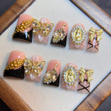 Black Gold Baroque Bow Luxury Press On Nails