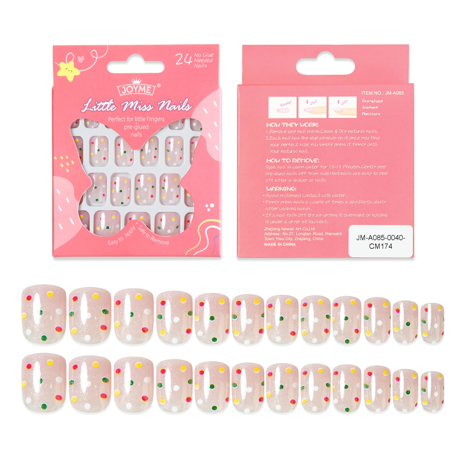 Kids press-on nails 24 pieces glue-free nail stickers little girl princess nail stickers