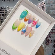 365nails: Sorbet fruité – ongles faits main forme amande, tranches 3D
