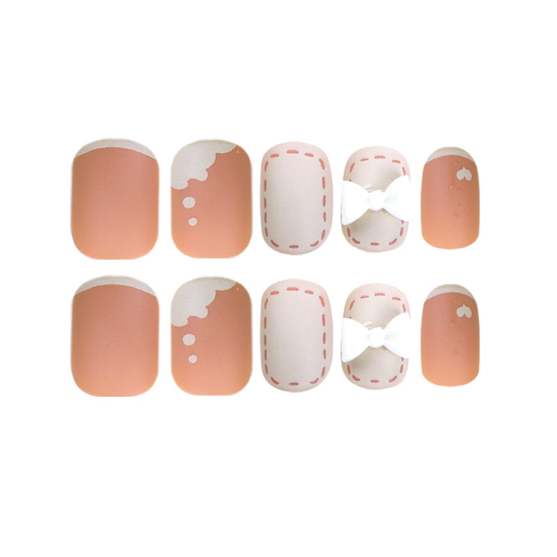 Press on nails Art  Cream Orange Whitening nails Art  Bow nails  Press on nails Art Wholesale｜365nails