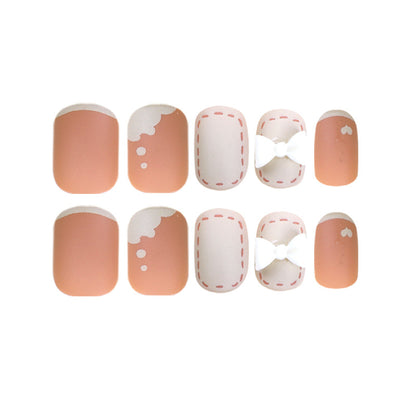 Press on nails Art  Cream Orange Whitening nails Art  Bow nails  Press on nails Art Wholesale｜365nails