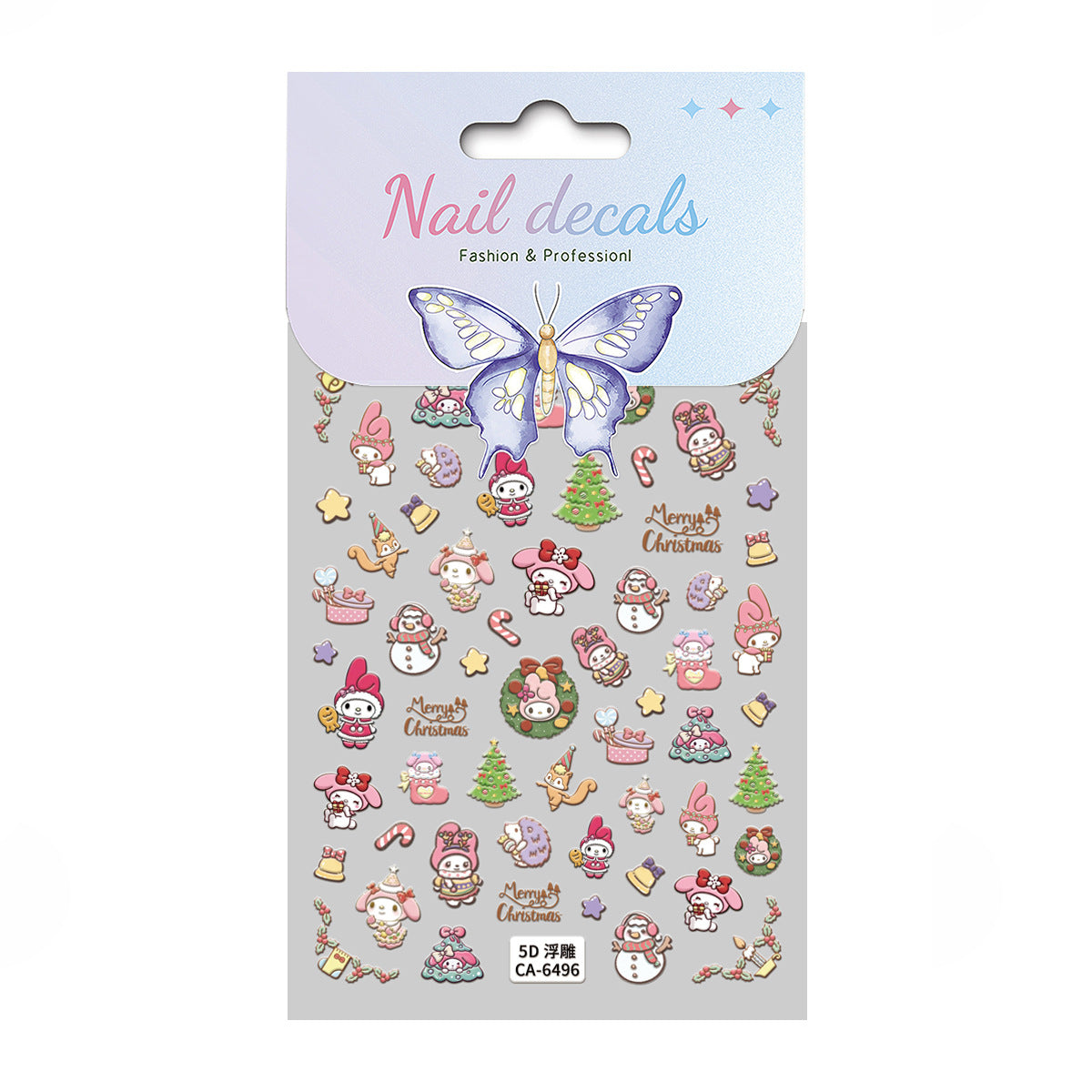 Sanrio Christmas Series Nail Art Sticker 5D Embossed Hello Kitty Melody Kulomi Nail Sticker CA