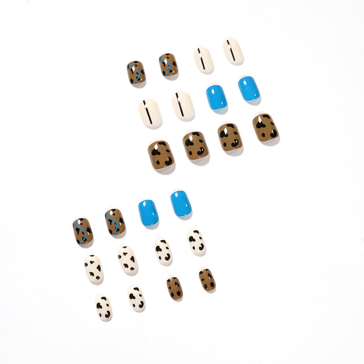 奶咖撞色豹紋 防水可拆式穿戴甲片 完成品｜365nails