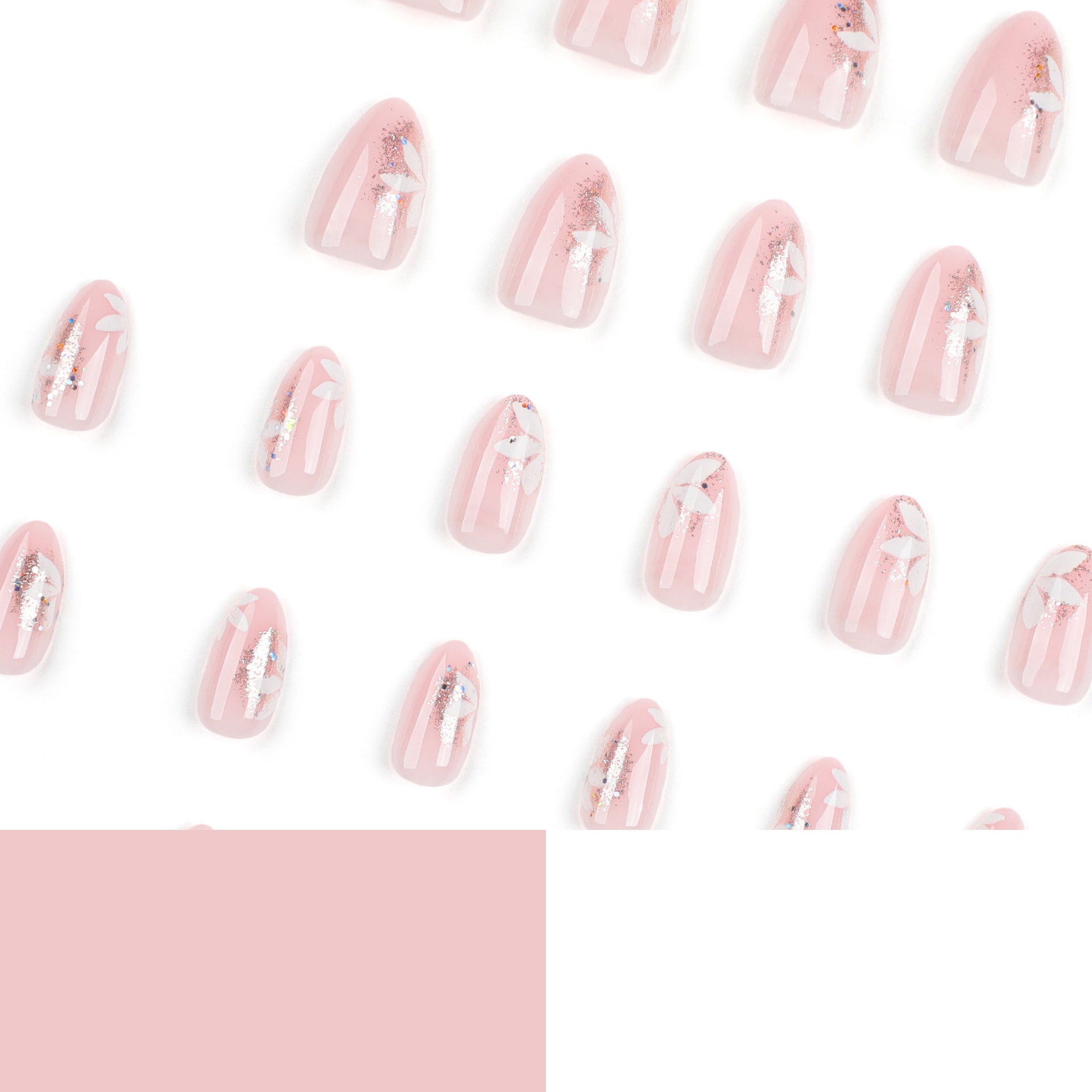 Unhas curtas de pressão com glitter em formato de flor de vento rosa simples ｜365nails