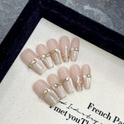 365nails：香檳夢 — 貓眼法式尖端與3D水晶 方形甲片