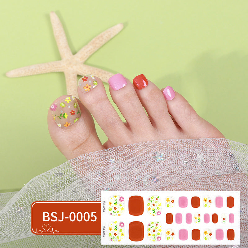 Semi-Cured Gel Nail Strips 3D Floral Glossy Toe Design (MOQ=3)