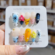 365nails-波普花卉：「繽紛混搭」 – 杏仁形 手工製 3D 雕刻 穿戴甲