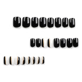 Uñas postizas clásicas de color negro sólido, con diseño de rayas doradas, para manicura, venta al por mayor | 365nails