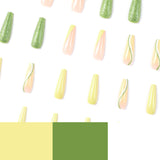 Uñas postizas con diseño de mariposa 3D con purpurina y borde verde francés para mujer