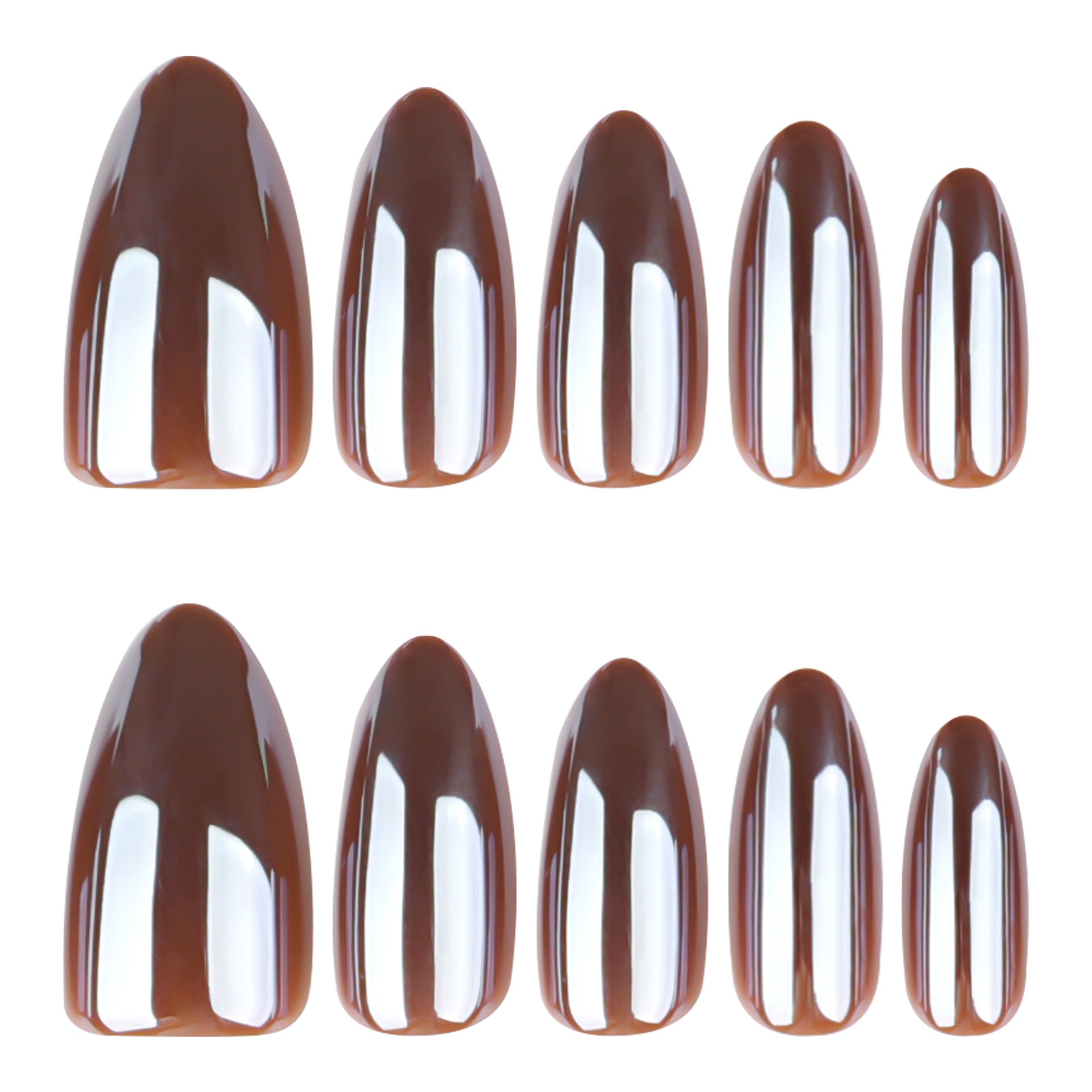 Brown solid color simple high-end sense 30 pieces coated short almonds press-on nails