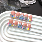 Colorful Floral Star Crystal French Press On Nails