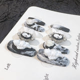 Uñas postizas hechas a mano, diseño barroco de ángel y camelia, con parches, estilo oscuro, mediano y largo, venta al por mayor | 365nails