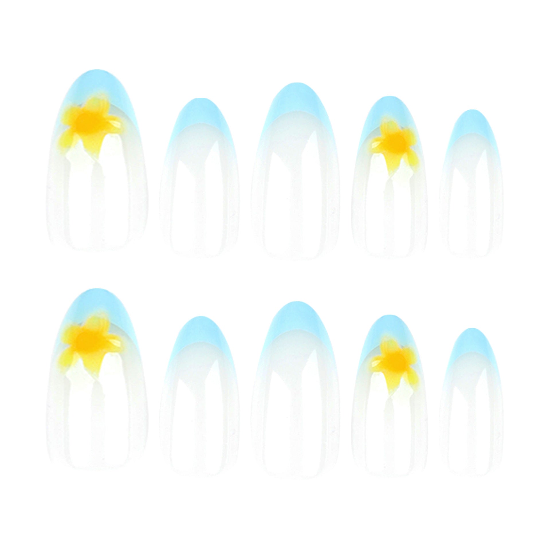 French blue simple nail art film short short round wearing fake nails 3D tropical flower press-on nails wholesale｜365nails