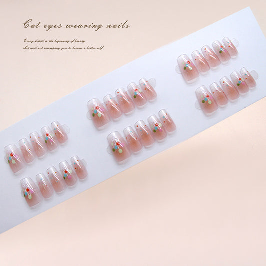 Dicas de unhas pré-fabricadas, unhas coloridas, doces, balões, bolinhas, serpentina, mudança gradual, doce menina, unhas de pressão removíveis, 30 peças｜365nails