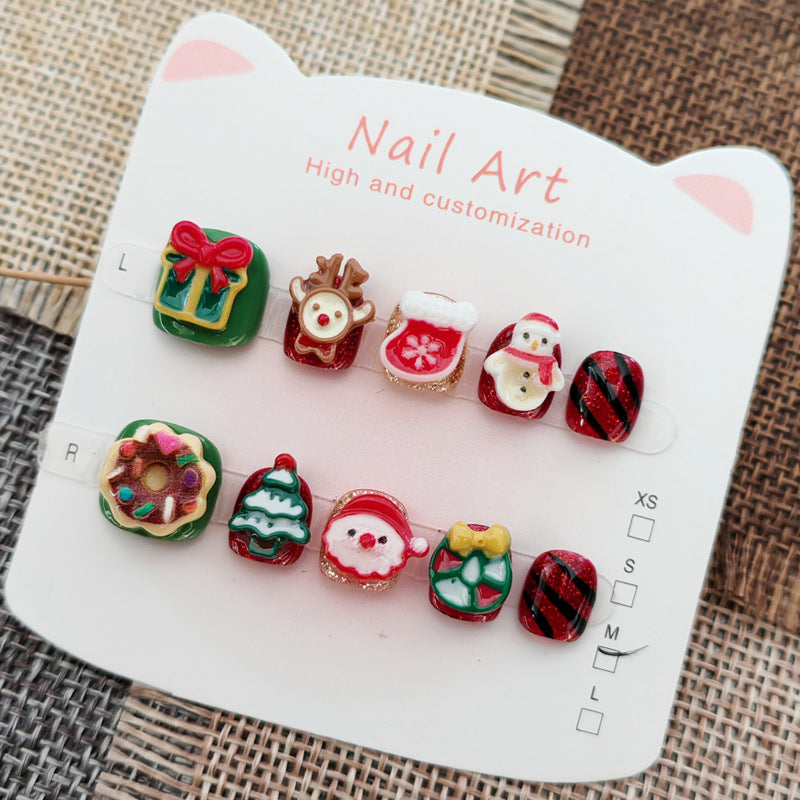 365Nails: "Christmas Sweet Feast" – Handmade Cute Short Oval Press On Nails With Santa & Reindeer Design