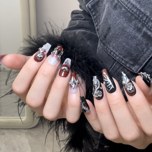 Light Luxury handmade press on nails Wear Lava Demon True Love Like Blood Detachable Nail Art Finished Product | 365nails