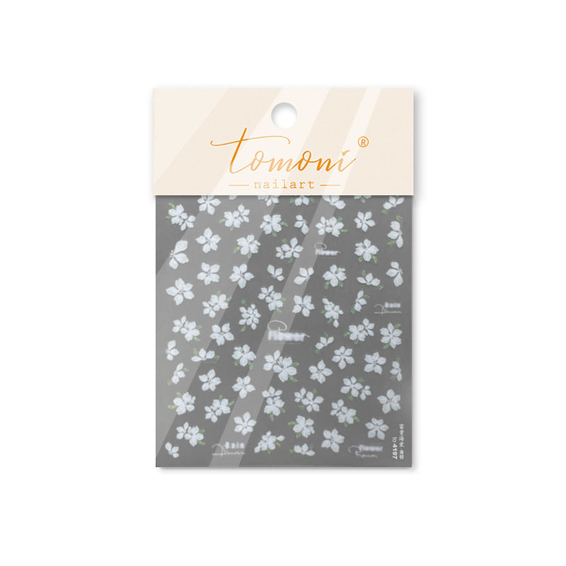 Dainty White Blossom: "Elegant Small Flower" – 5D Embossed Nail Sticker