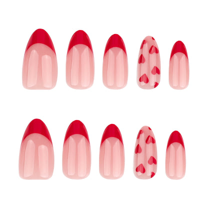Simple naked pink Valentine's Day wearing nail French red edge manicure fake nail  hot-selling red love nail piece｜365nails