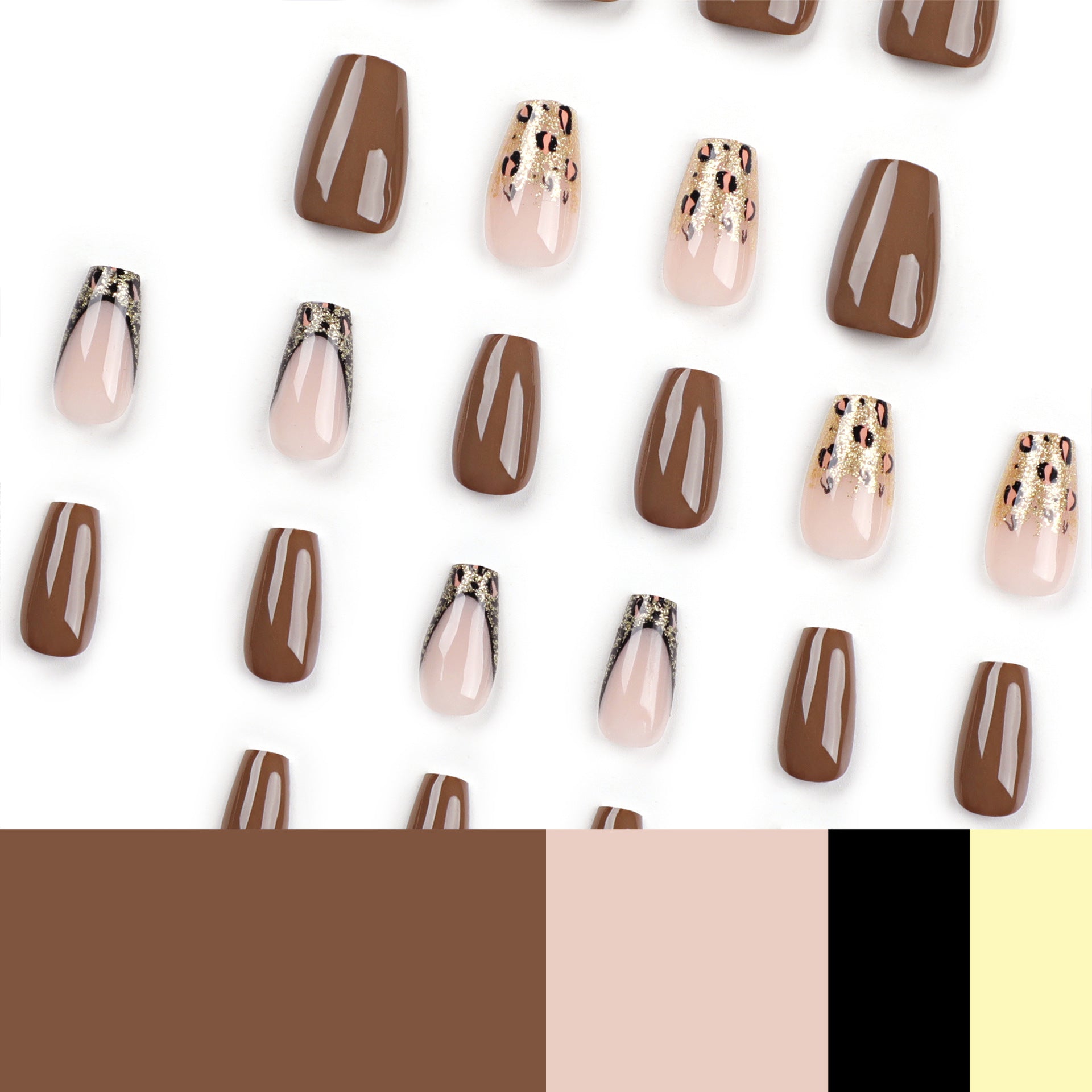 Parche de uñas sencillo de otoño marrón con purpurina dorada y estampado de leopardo para uñas, diseño de ballet | Parche para uñas | 365nails