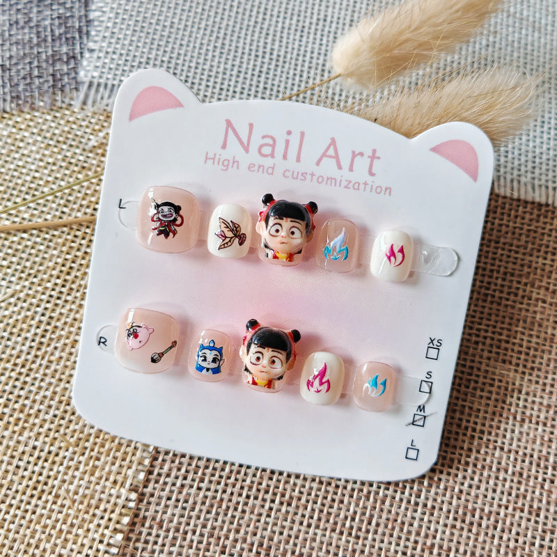 365nails: "mythical nezha" – short round handmade kids press-on nails