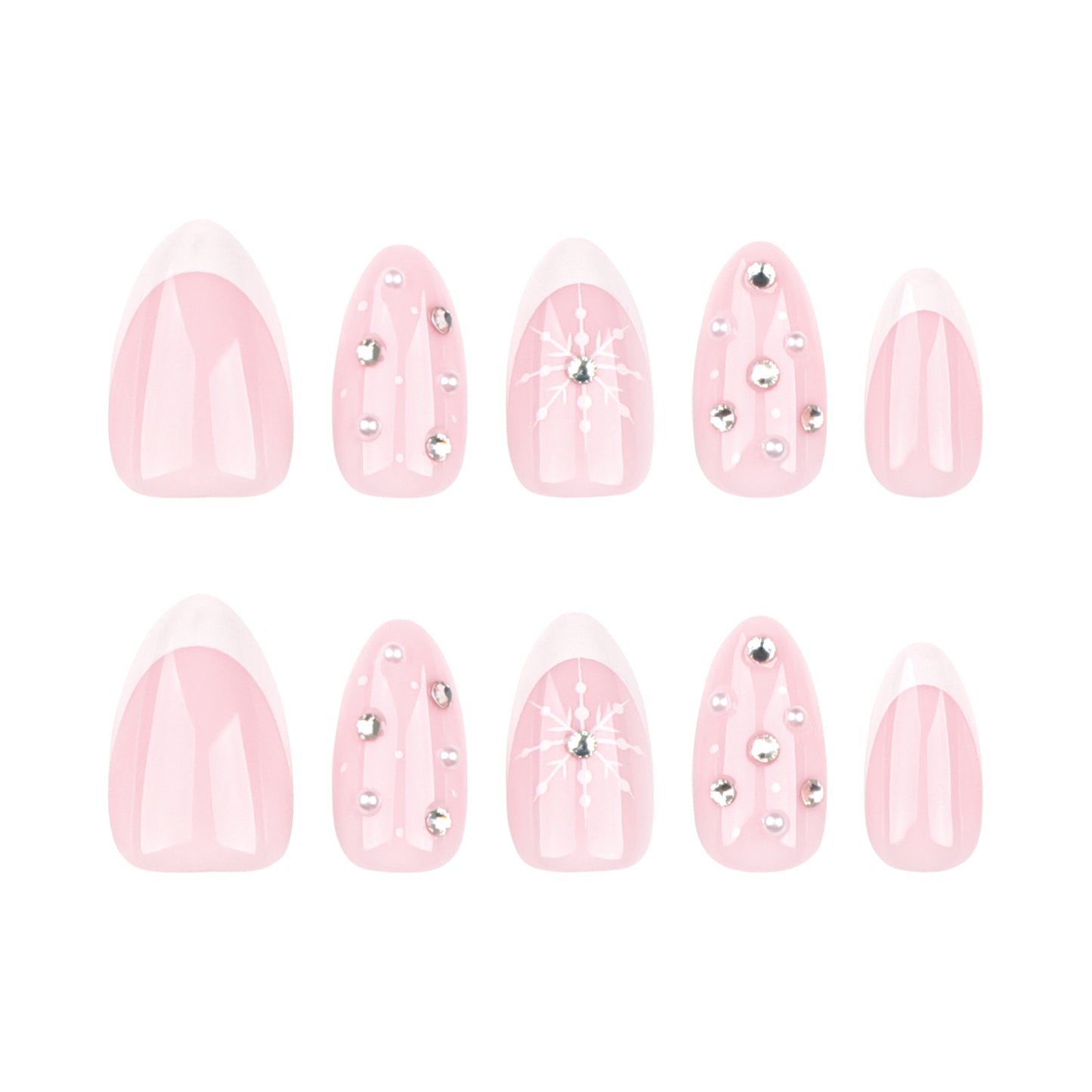 Christmas snowflake wears nail fake nails  hot-selling nail art flash diamond French nail piece fake nails wholesale｜365nails
