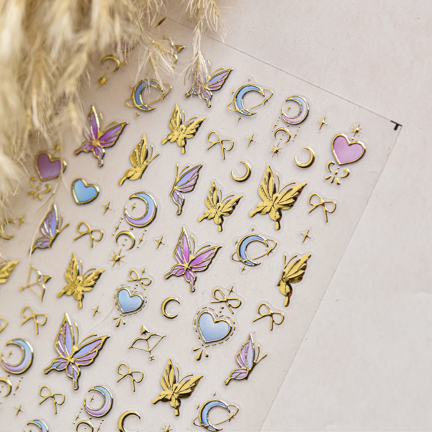 365nails: "Gold Outline Butterfly & Moon" – nail art stickers