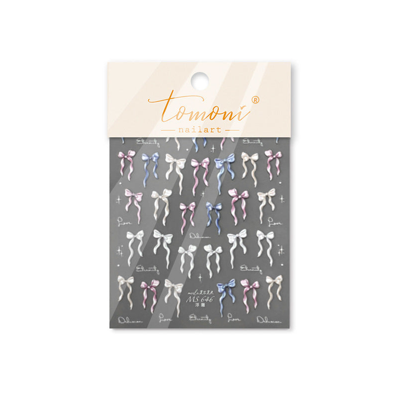 Pastel Long-Tail Bow: "Embossed Pastel" – 3D Nail Sticker