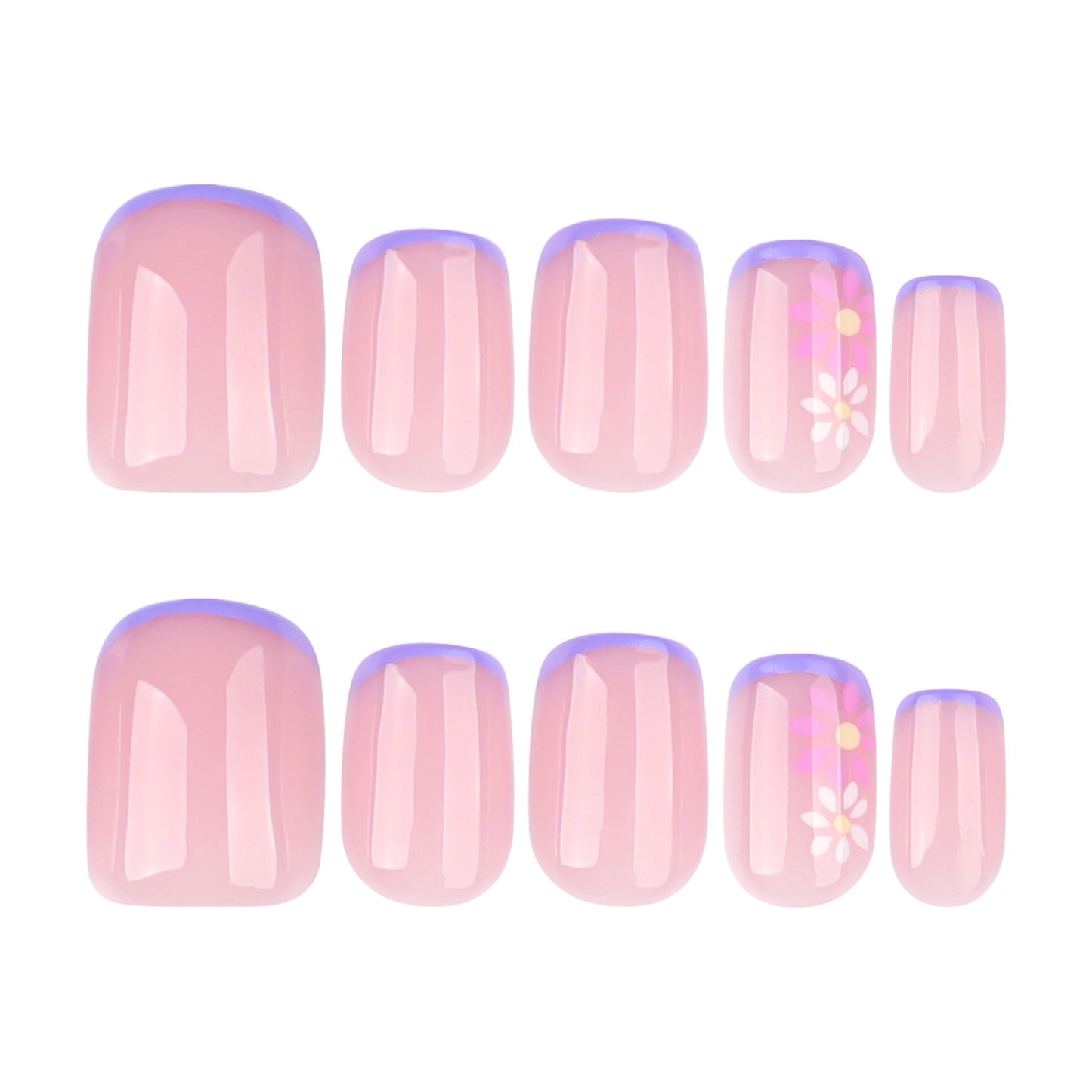 Flowers small fresh ins wind  short square nail manicure piece French purple  ｜365nails