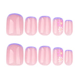 Flores pequenas frescas em vento curto quadrado unha manicure pedaço francês roxo ｜365nails