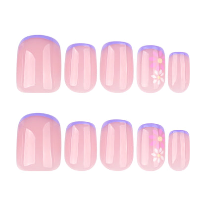 Flowers small fresh ins wind  short square nail manicure piece French purple  ｜365nails