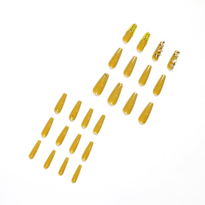 Mustard Yellow Full Diamond Wear Nail Butterfly Nail Art French Nail Patch Whitening Nail Art Patch Wear Nail Art Wholesale｜365nails
