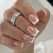 Pegatinas para uñas postizas rectangulares con borde blanco nude, venta al por mayor | 365nails