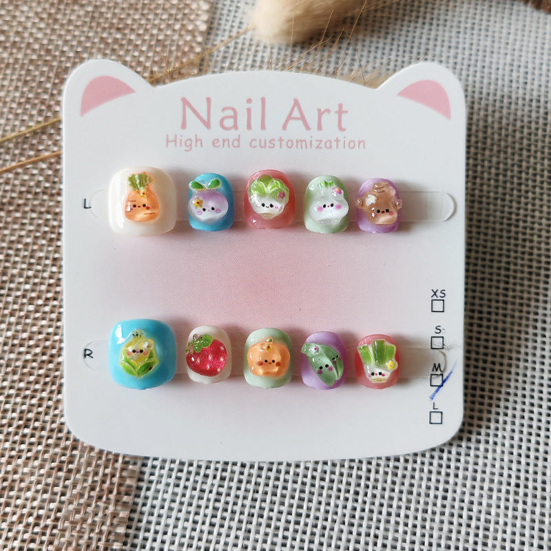 365nails：「可愛蔬菜花園」—短款寬版手工製兒童穿戴甲