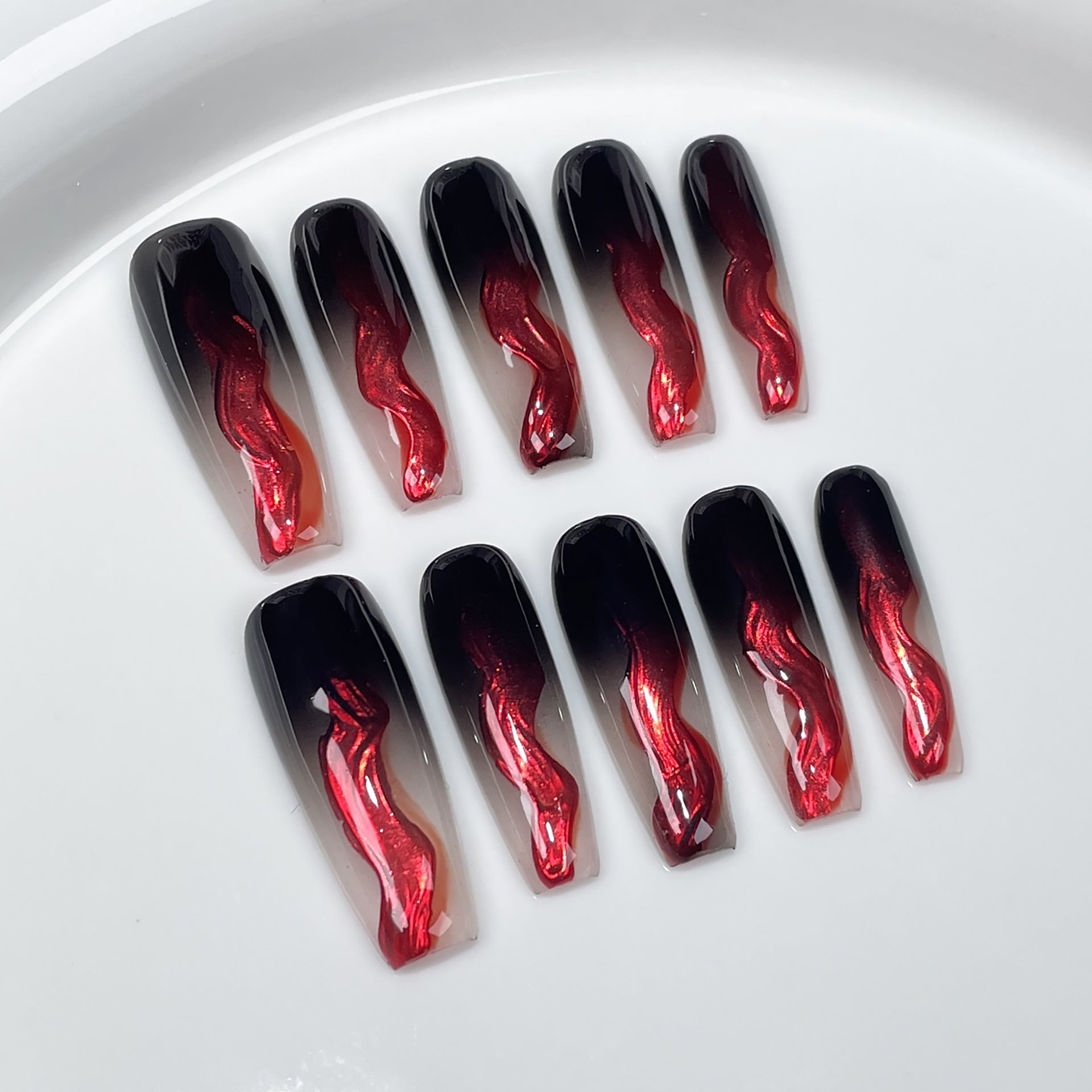 Uñas postizas hechas a mano con pistola pulverizadora, cambio gradual, relieve metálico, blanqueamiento avanzado, parche para uñas, uñas postizas largas y usables | 365nails