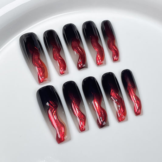 Handmade press-on nails spray gun gradual change metal relief advanced whitening nail patch long wearable fake nails｜365nails