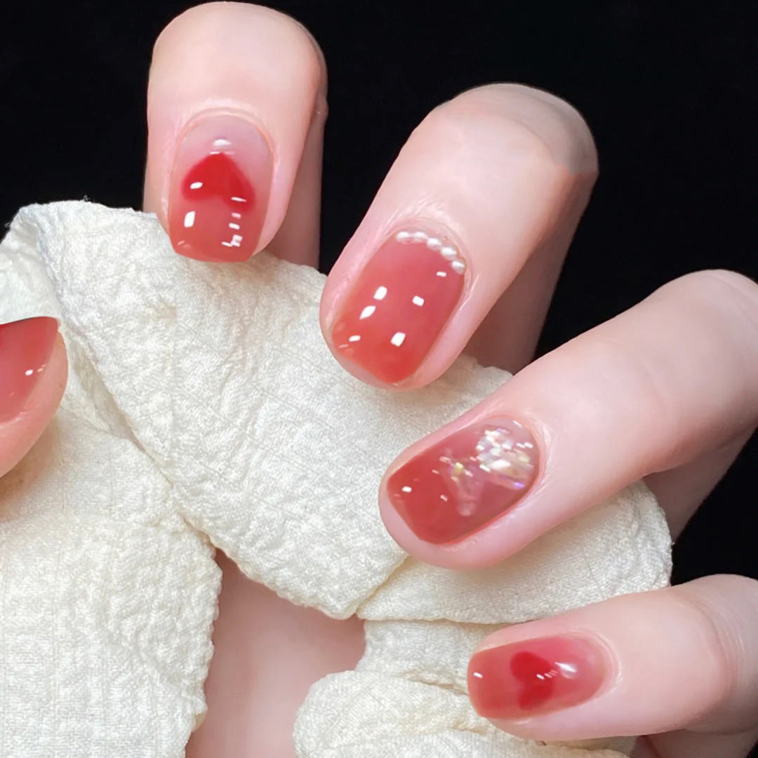Uñas postizas con diseño de oso rojo, con diseño de roca y azúcar, con diseño de viento, para prensar y quitar (365nails)