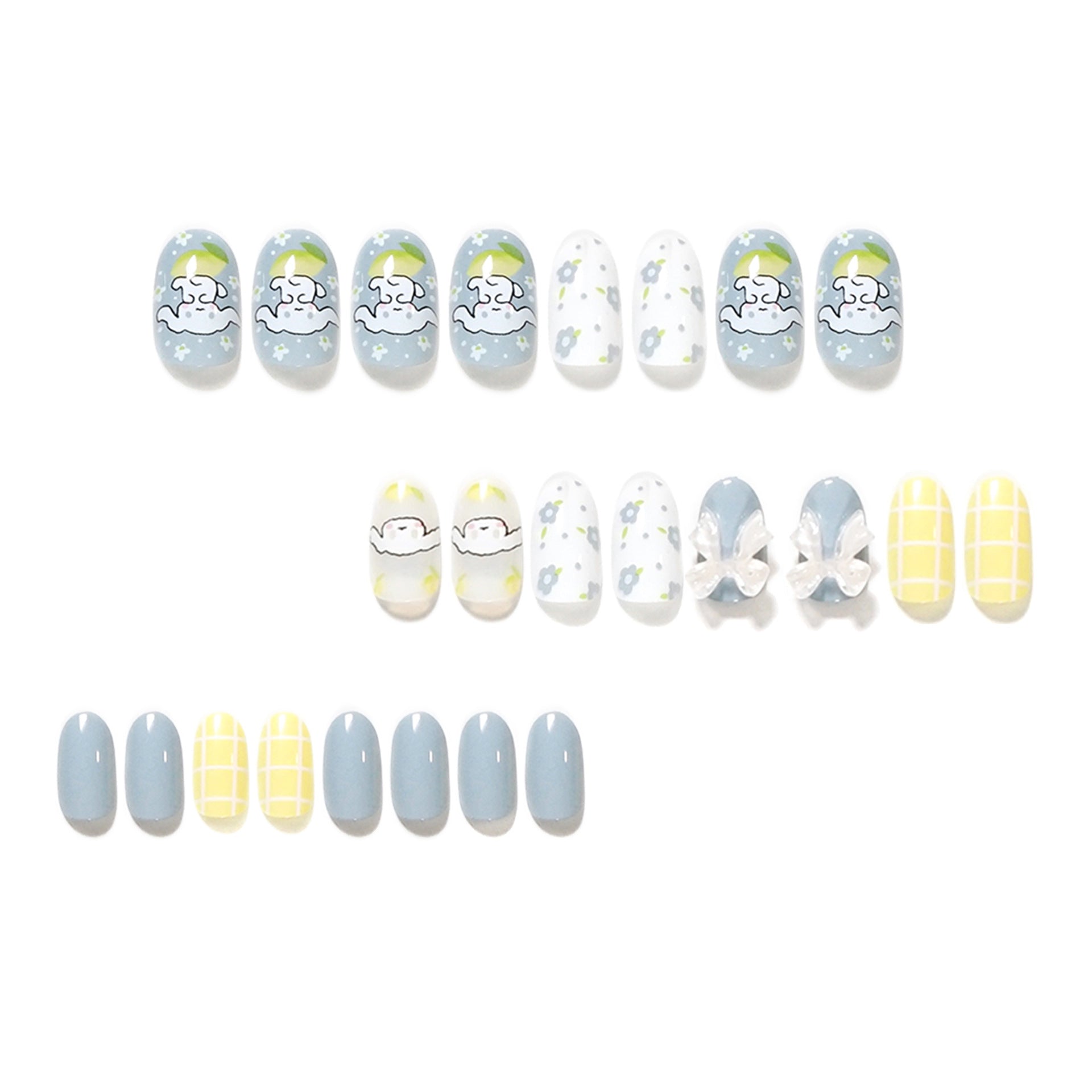 Yugui, una celebridad de Internet con un adorable dibujo animado de perro con armadura, uña redonda corta, producto terminado, uña con lazo al por mayor | 365nails