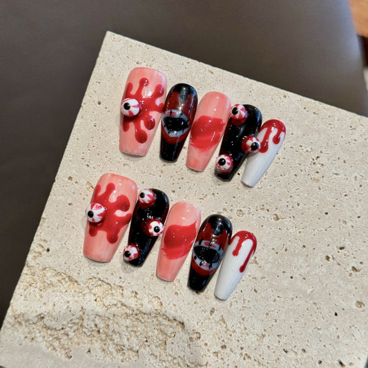 Pure handmade press on nails hand-painted grimace American hottie dark wind removable fake nails factory straight | 365nails