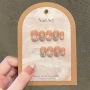 365nails: "Devaneio de Flor de Pêssego" – Unhas Curtas Amêndoa Florais 3D Feitas à Mão