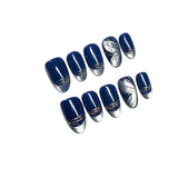 Midnight Bloom Collection: "Silver Orchid" – Medium Almond Press-On Nails