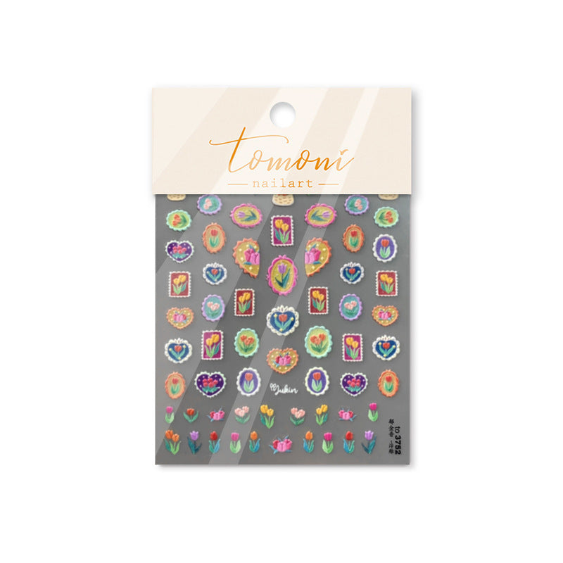 Cute Rabbit & Tulip: "Spring Fairy Tale" – 3D Embossed Nail Sticker