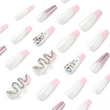 Use unhas atacado rosa francesa com glitter roxo rosa e strass de cobra Use almofadas de unhas acabadas para arte de unhas ｜ 365nails