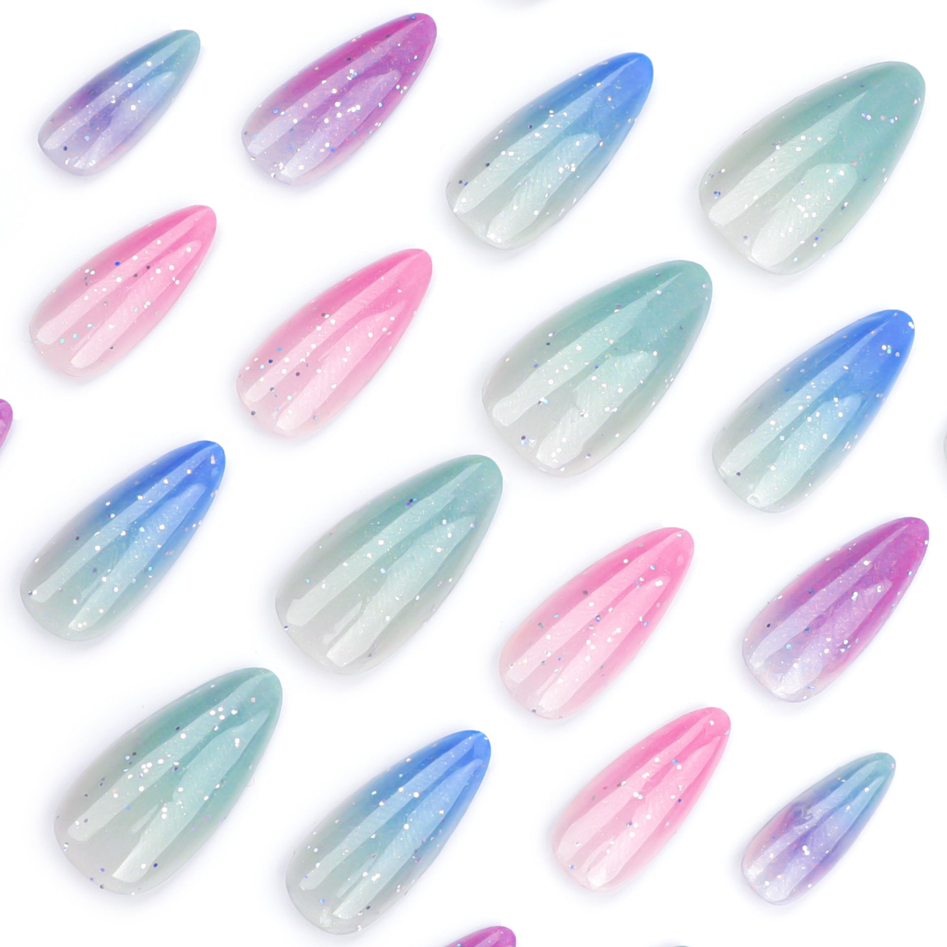 Colorful gradual change wearing nail sequins fake nails pearlescent cat eye nail art   nail patch wholesale｜365nails
